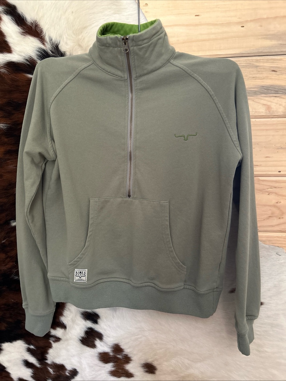 Kimes Ranch Mabeline Cropped 1/2  Zip Sweatshirt Green Small Womens
